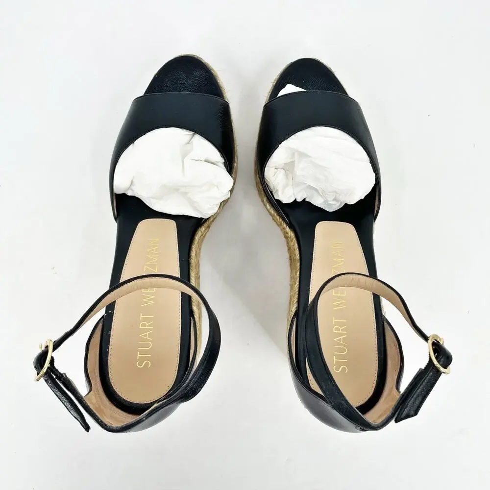 Stuart Weitzman Womens Nudistcurve Espadrille Wedge Sandals Size 10.5B Black NIB